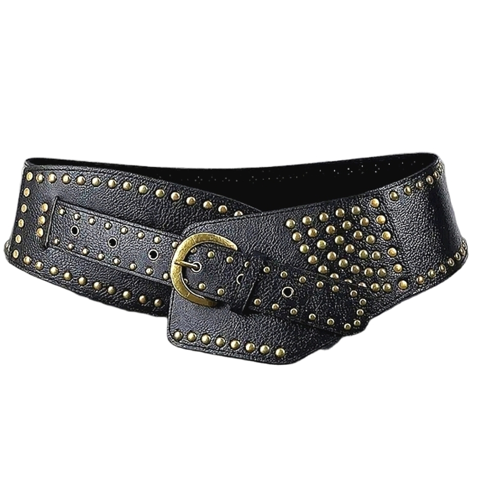 Belt M L Wide Studded Rocker Belts Retro Punk Fashion Brown Black Belt - Picture 10 of 14